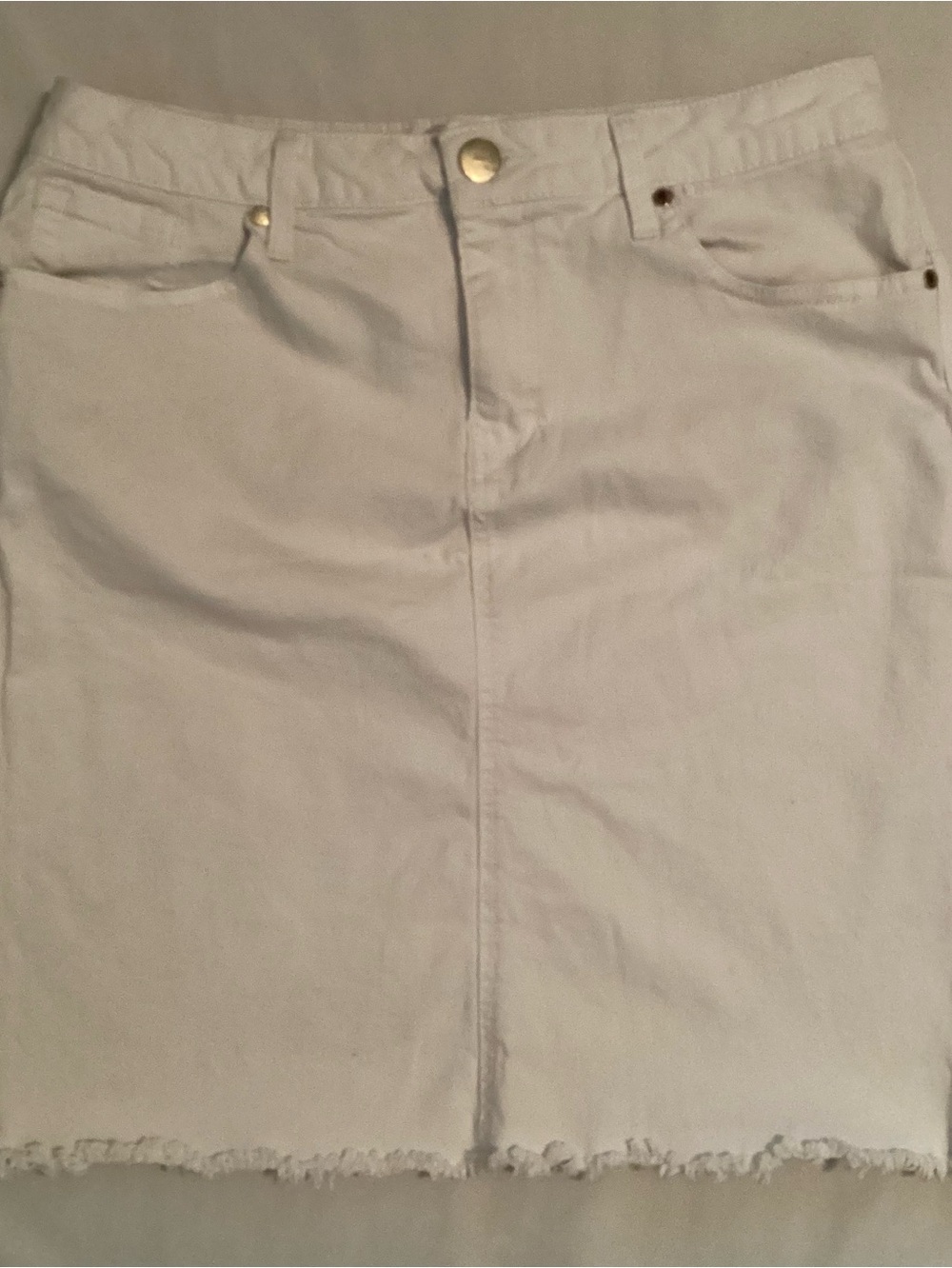 1822 Denim Ladies Khaki Raw Edge Cotton Blend Denim Skirt Size 12